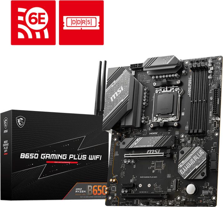 MSI B650 GAMING PLUS WIFI AMD B650 Supports AMD Ryzen 7000 Series Desktop Processors Support HDMITM 2.1 with HDR 1x DP Socket AM5